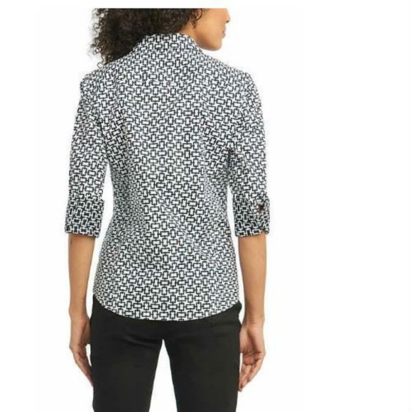 Foxcroft Ladies Printed Stretch Blouse, Black/Whit - Picture 2 of 3